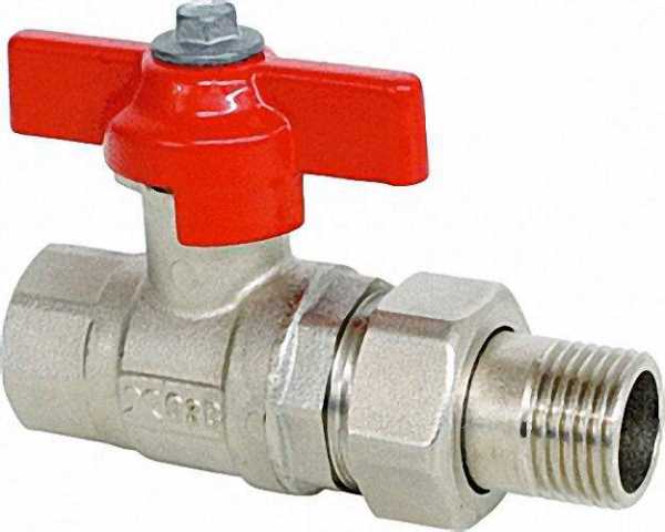 Kugelhahn mit Flügelgriff 3/4''IG x 3/4''Verschraub. AG Messing vernickelt PN 16