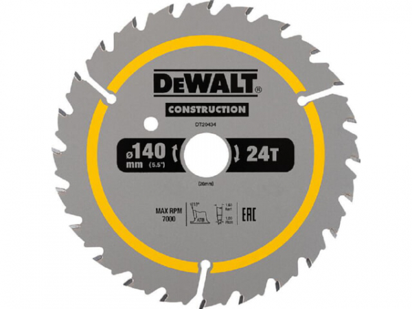 Kreissägeblatt DeWALT DT20434-QZ d140x20x1,5 mm mit 24 Zähnen