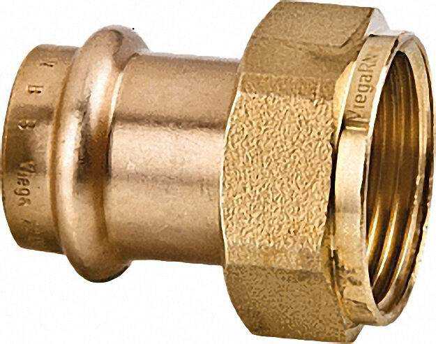 Sanpress-Verschraubung mit SC-Kontur 15x3/8'' aus Rotguß, flachd Sanpress-Verschraubung mit SC-Kontur 15x3/8'' aus Rotguß, flachd