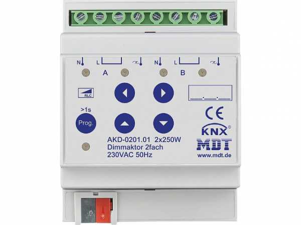 Reiheneinbaugerät MDT Dimmaktor 2-fach, 250W, 230V mit Wirkleistungsmessung