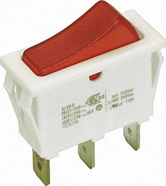 Wipp-Schalter weiß 16 A Löt-/Steckanschluss 6, 3mm mit Kontrollampe rot