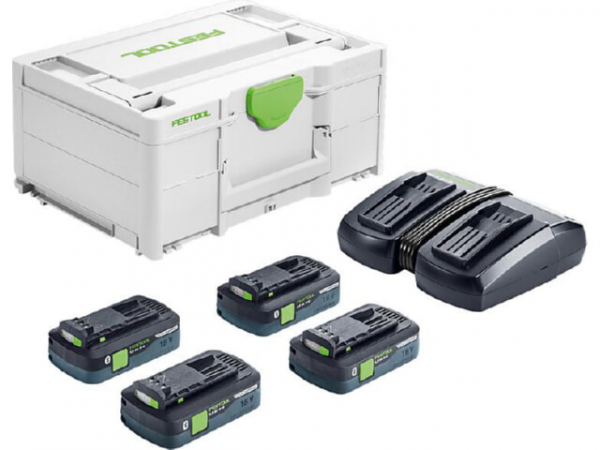 Akku-Set Festool 18 V SYS mit 4x 4,0 Ah Akkus und Doppelladegerät