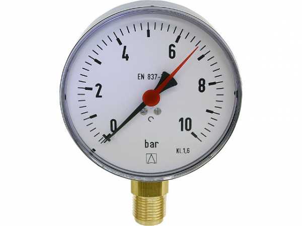 Manometer -1/+15 bar, Durchmesser 100mm für G1/2 DN 15 1/2" radial