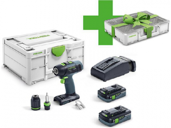 Akku-Bohrschrauber Festool 18V T18+3 HPC 4,0 I-Plus mit 2x 4,0 Ah Akku und Ladegerät inkl Systainer