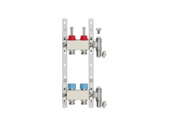 Heizkreisverteiler 2-fach, Edelstahl für Fußbodenheizung Profi-Ausführung