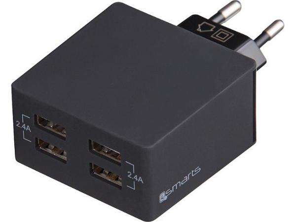 Netzladegerät PowerPlug 4-fach-USB, 24W, 4,8A, schwarz